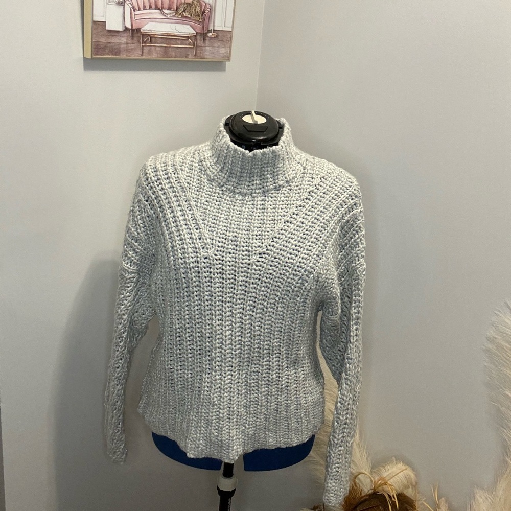 Express women’s size L cable knit gray/silver mock turtleneck sweater.